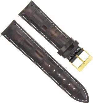Ewatchparts 24mm Leather Watch Band Strap Compatible With Franck Muller Casablanca Dark Brown With White Stitching With Gold Buckle