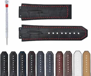 Ewatchparts 25-28mm Leather Rubber Watch Band Strap Compatible With 44-45-48mm Hublot Big Bang F1 Ceramic Fusion