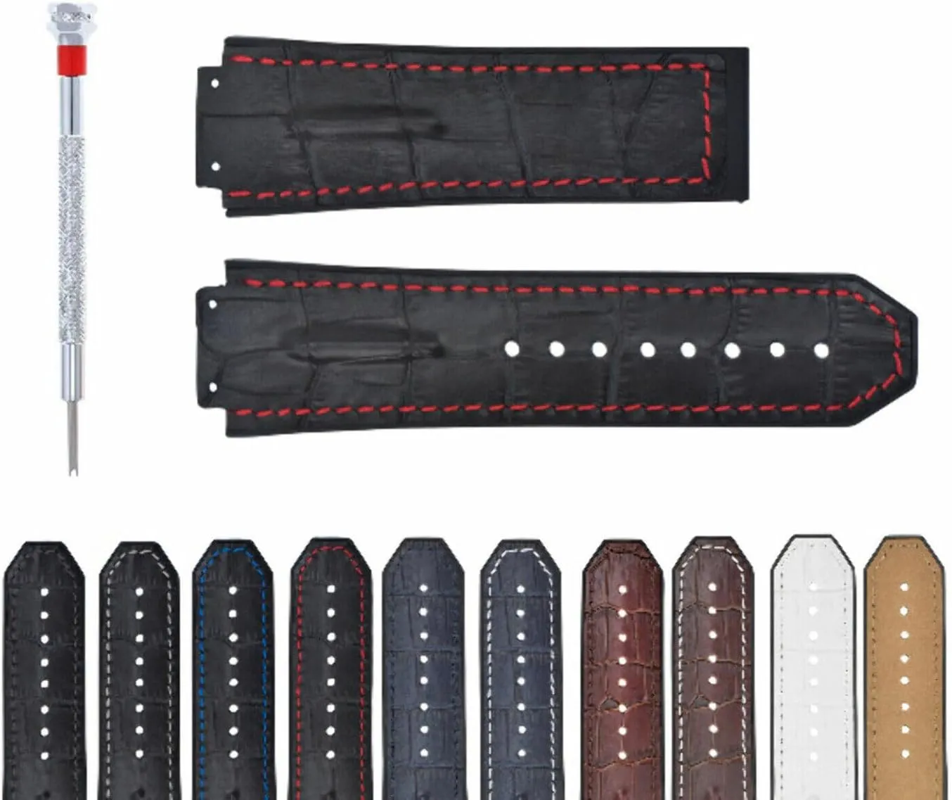 Ewatchparts 25-28mm Leather Rubber Watch Band Strap Compatible With 44-45-48mm Hublot Big Bang F1 Ceramic Fusion