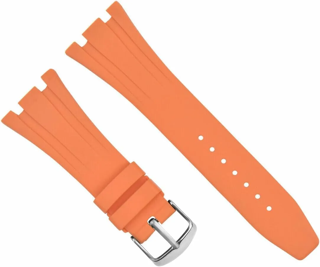 Ewatchparts 26mm Ap Rubber Band Strap Compatible With Audemars Piguet 15400 Royal Oak Offshore Orange