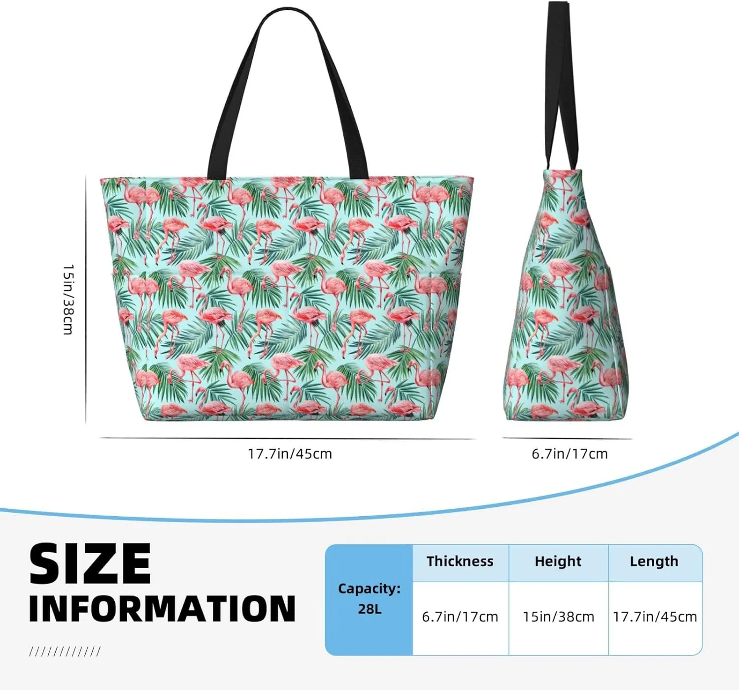 Exotic Birds Parrot Flamingo Large Capacity Travel Bag Lightweight Shopping Handbag Beach Tote Bags Casual Work Bag