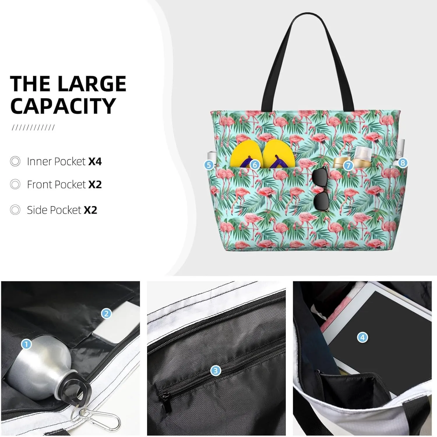 Exotic Birds Parrot Flamingo Large Capacity Travel Bag Lightweight Shopping Handbag Beach Tote Bags Casual Work Bag