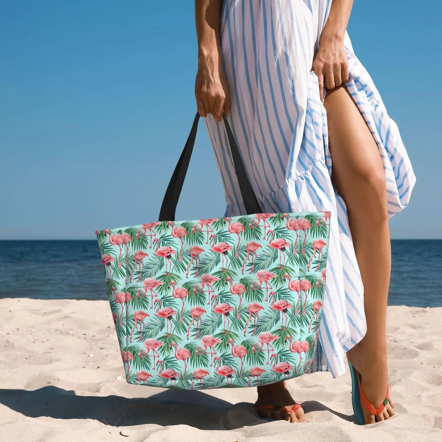 Exotic Birds Parrot Flamingo Large Capacity Travel Bag Lightweight Shopping Handbag Beach Tote Bags Casual Work Bag