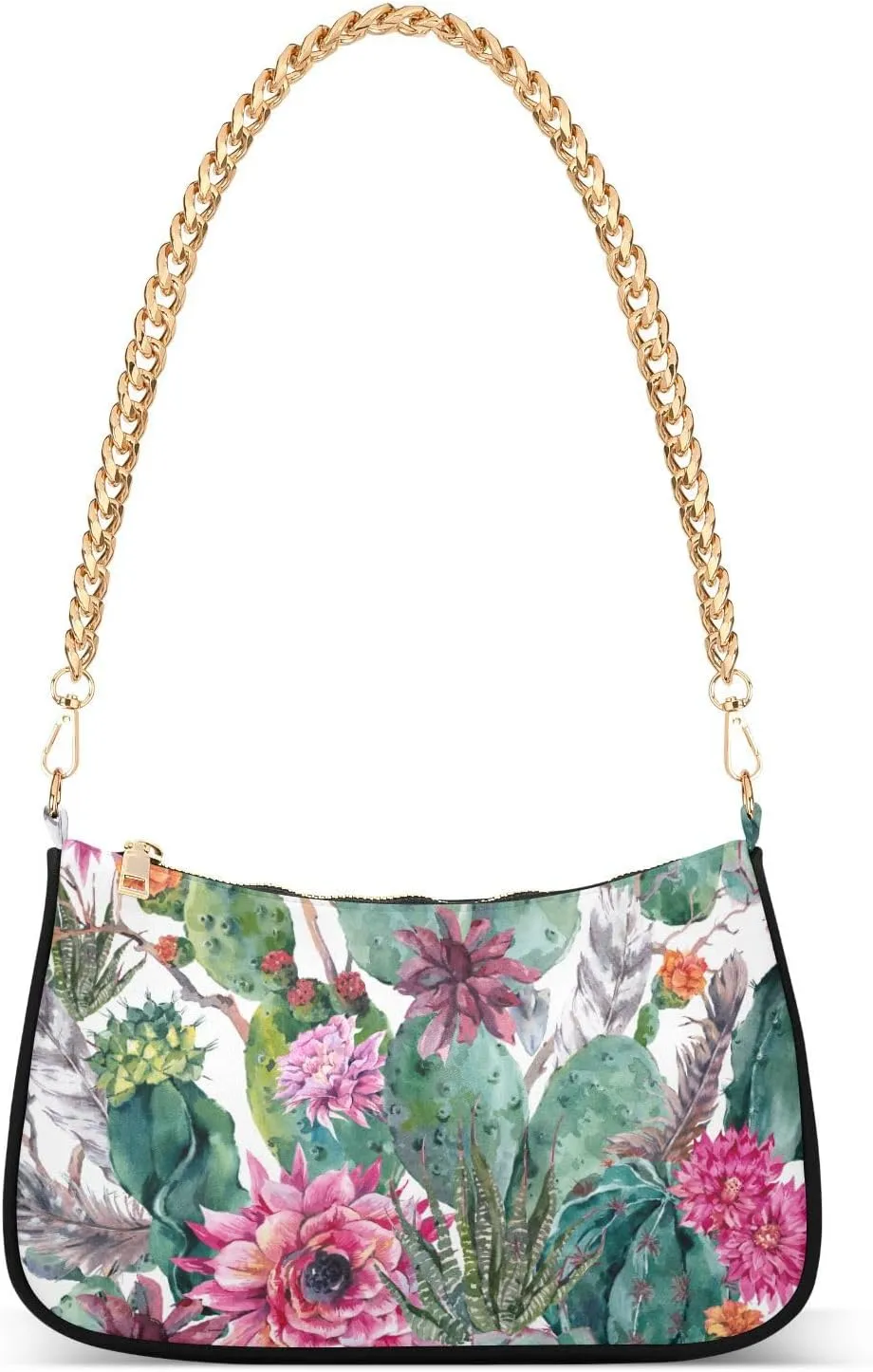 Exotic Cactus Succulent Flowers Shoulder Bag for Women Small Handbag with Zipper Closure Purse for Women
