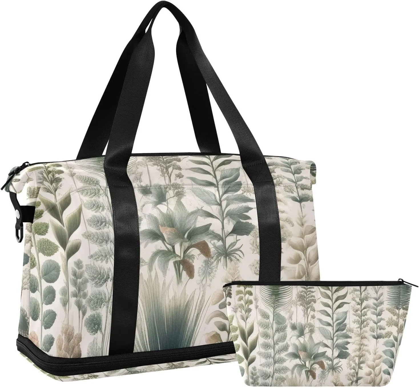 Exotic Ferns and Palms Gym Bag for Women Sport Travel Duffel Bag Shoulder Weekender Overnight Bags with Wet Pocket & Shoe Compartment