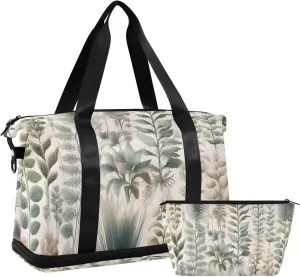 Exotic Ferns and Palms Gym Bag for Women Sport Travel Duffel Bag Shoulder Weekender Overnight Bags with Wet Pocket & Shoe Compartment