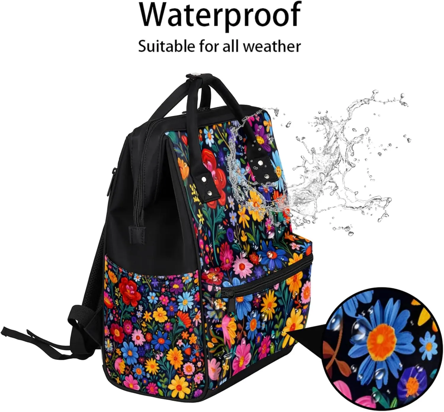 Exotic Floral Adventure Double Shoulder Mommy Bag for Women, Polyester Large Capacity Diaper Backpack with Multi Pockets, Waterproof Adjustable Straps Diaper Bag for Moms Dads, 11''×7''×15.7''