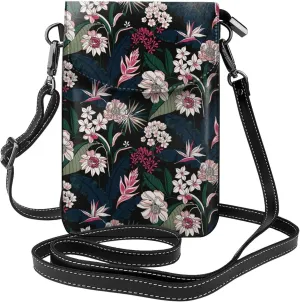 Exotic Flower Small Crossbody Bags for Women Travel Cell Phone Pouch PU Leather Cross Body Bag Adjustable Shoulder Strap Phone Purses Lightweight Wallet Purse with Credit Card Slots