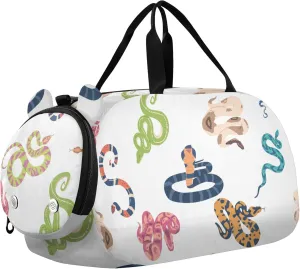 Exotic Snakes Cute Sports Duffle Bag for Girls Boys Kids, Gym Bag with Shoe Compartment, Kids Travel Overnight Weekender Shoulder Bag