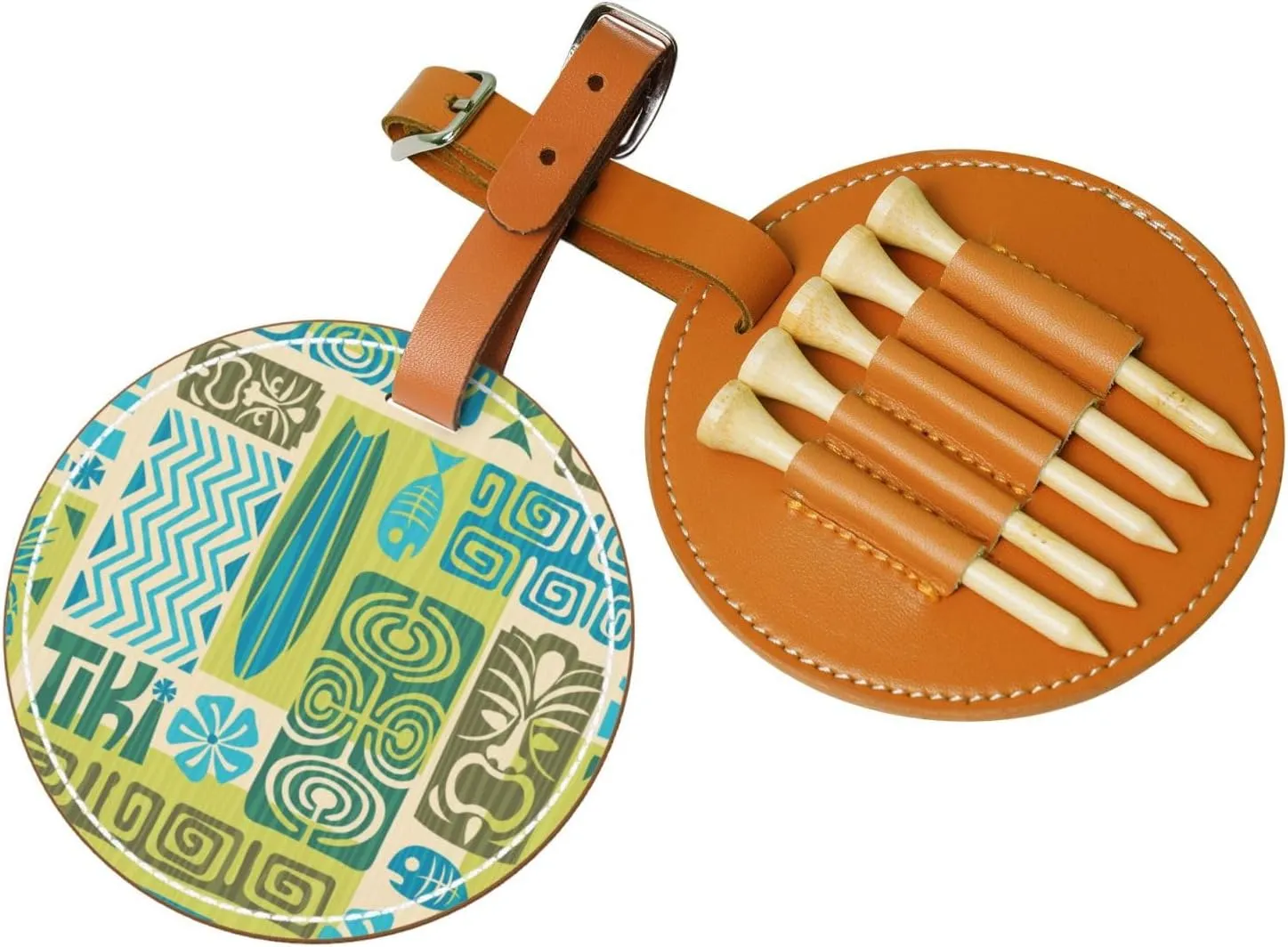 Exotic Tiki Pattern 1 Leather Golf Tee Pouch Bag with Belt Clip Golf Accessory Can Hold 5 Tees for Golfers Men and Women