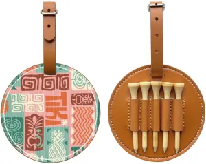 Exotic Tiki Pattern Leather Golf Tee Pouch Bag with Belt Clip Golf Accessory Can Hold 5 Tees for Golfers Men and Women
