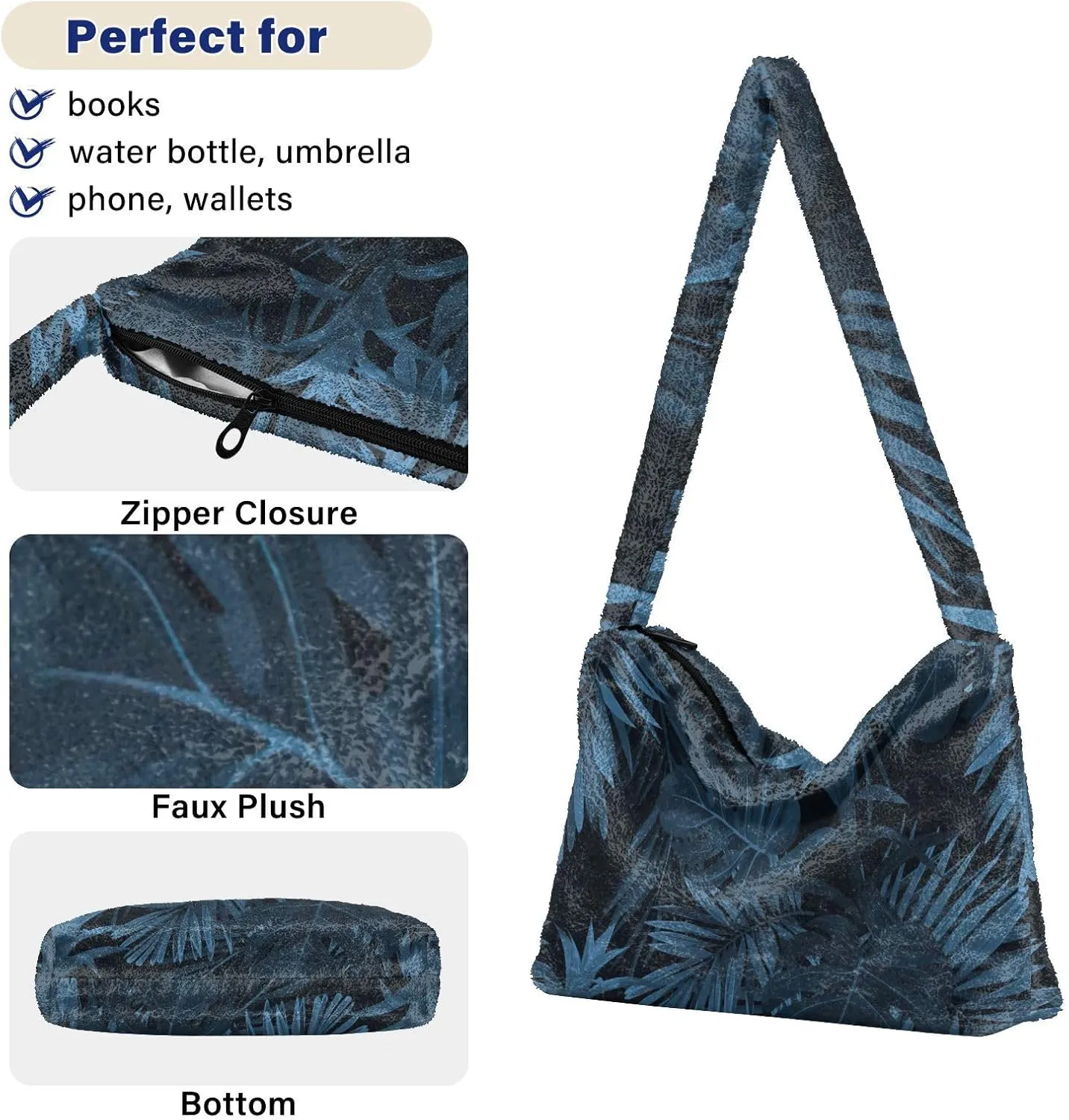 Exotic Tropical Vrctor Hawaiian Plants Shoulder Bag, Plush Hand Bag, Autumn Handbags