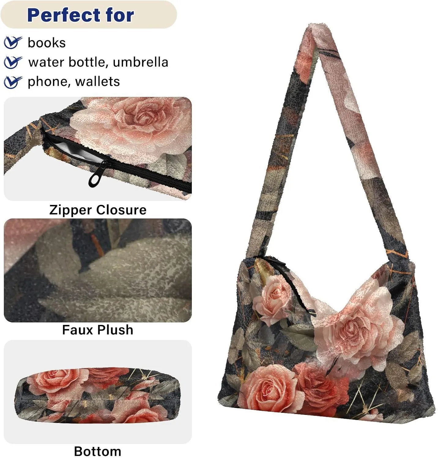 Exotic Tropical Vrctor Hawaiian Plants Shoulder Bag, Plush Hand Bag, Autumn Handbags
