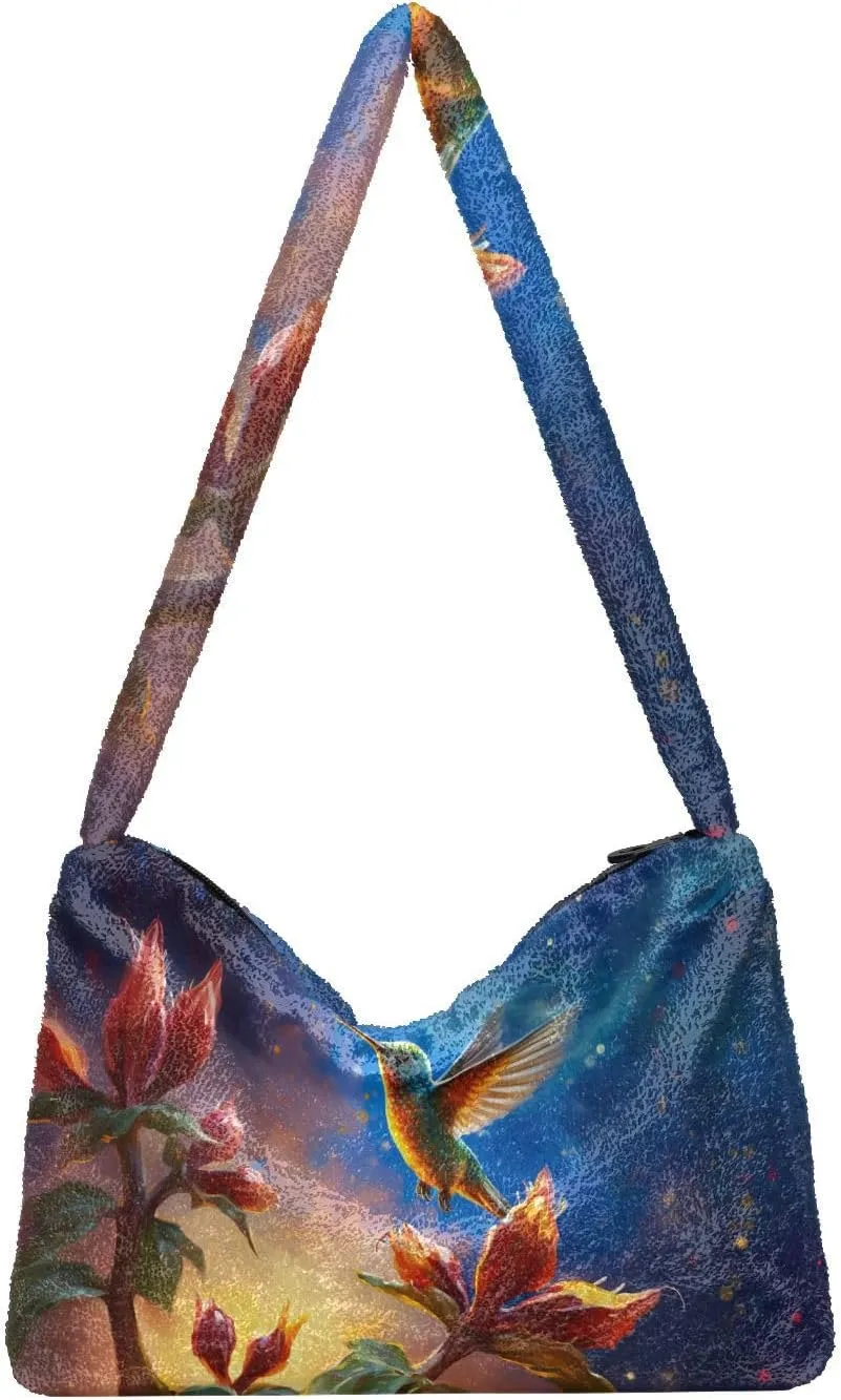 Exotic Tropical Vrctor Hawaiian Plants Shoulder Bag, Plush Hand Bag, Autumn Handbags