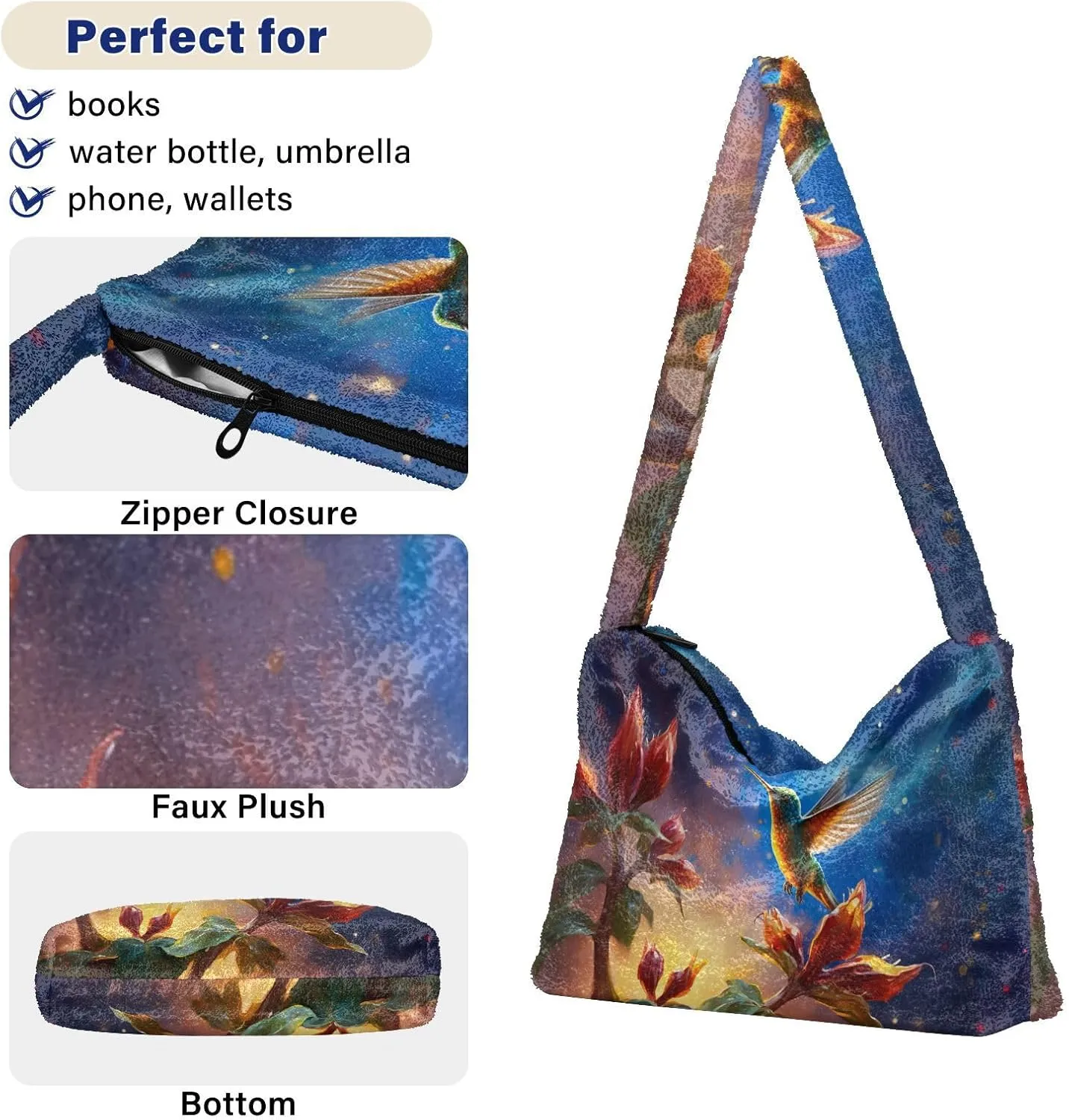 Exotic Tropical Vrctor Hawaiian Plants Shoulder Bag, Plush Hand Bag, Autumn Handbags