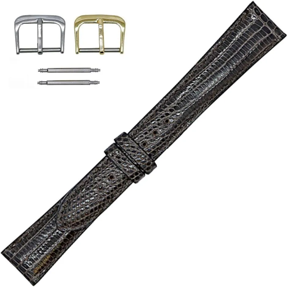 Exotic Watch Band Lizard Watch Strap with Hand-Painted Edges | Watch Band with 2 Interchangeable Silver And Gold Buckles & Complementary Spring Bars
