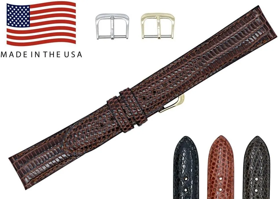 Exotic Watch Band Lizard Watch Strap with Hand-Painted Edges | Watch Band with 2 Interchangeable Silver And Gold Buckles & Complementary Spring Bars