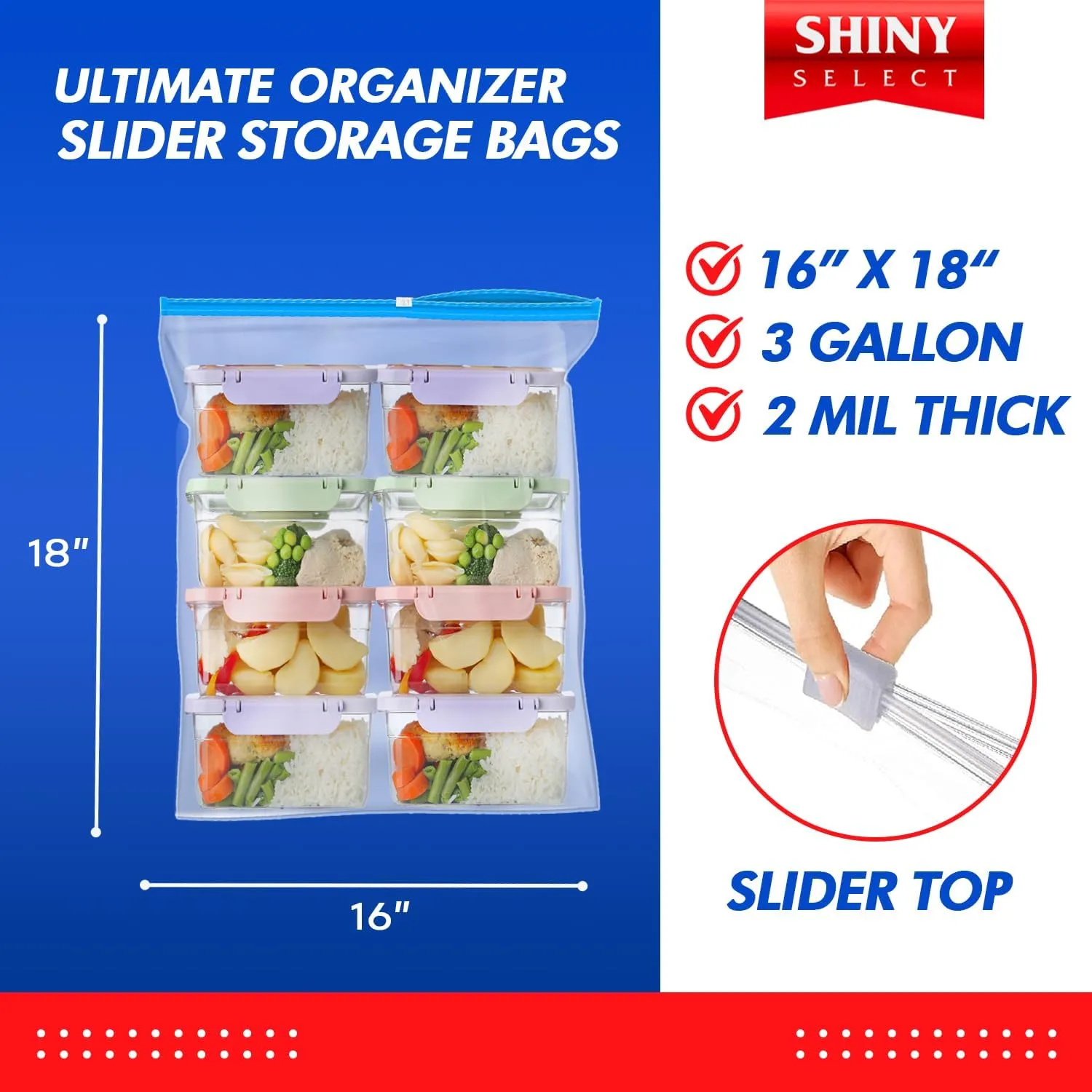 Extra Large Jumbo Size 3 Gallon Slider Storage Bags, 25 Bigger Resealable Extra Large Clear Plastic, 2 Mil Thick for Moving, Food Meal Preparation, Clothing, Toys, Shoes, Toiletries, Snacks
