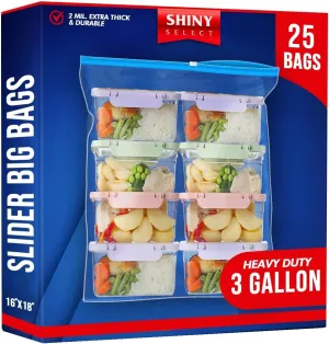 Extra Large Jumbo Size 3 Gallon Slider Storage Bags, 25 Bigger Resealable Extra Large Clear Plastic, 2 Mil Thick for Moving, Food Meal Preparation, Clothing, Toys, Shoes, Toiletries, Snacks