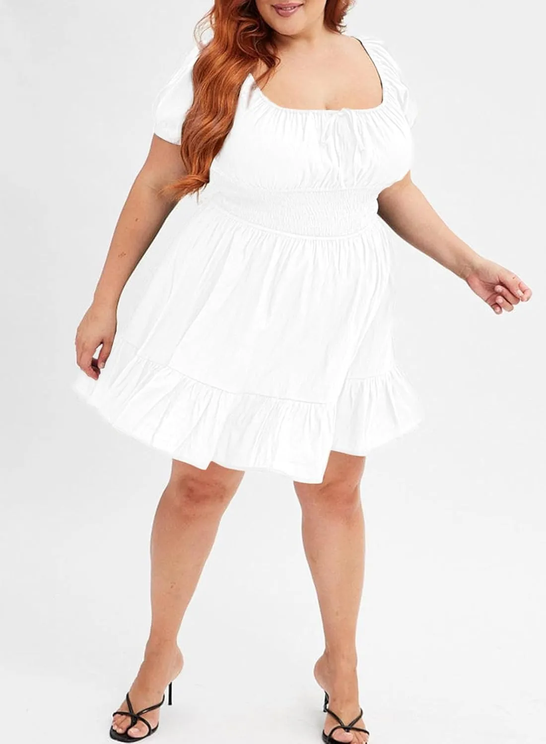 Eytino Women Plus Size Summer Dress Short Sleeve Sweetheart Neck Casual Mini Dresses