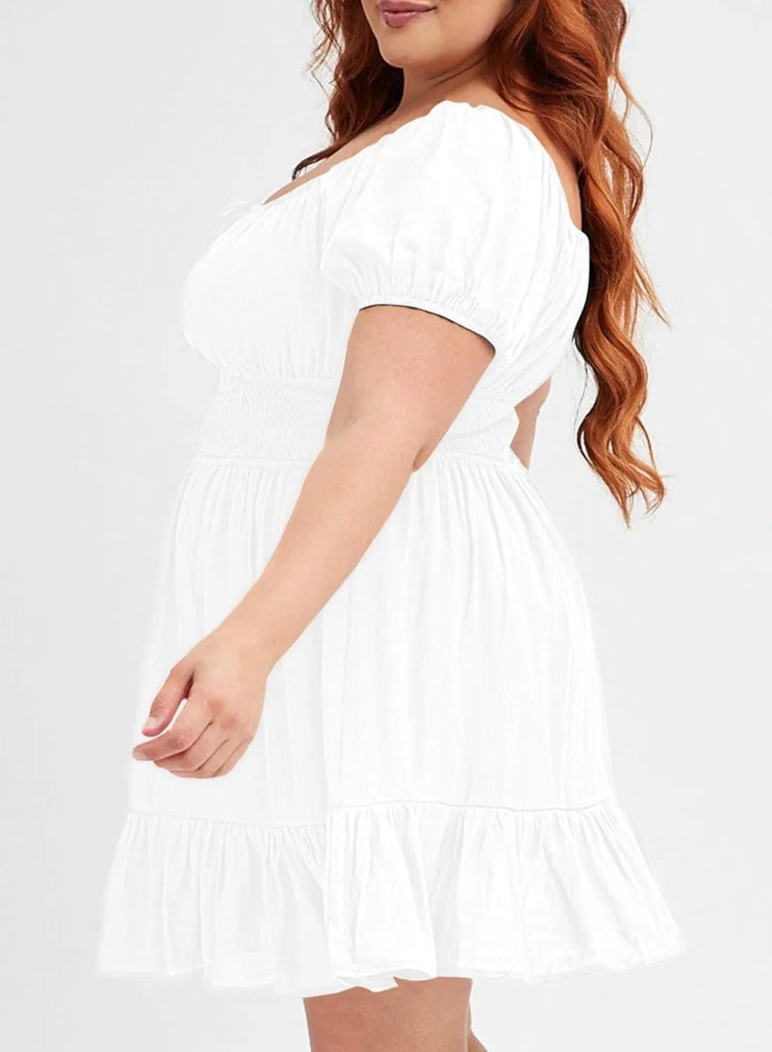 Eytino Women Plus Size Summer Dress Short Sleeve Sweetheart Neck Casual Mini Dresses