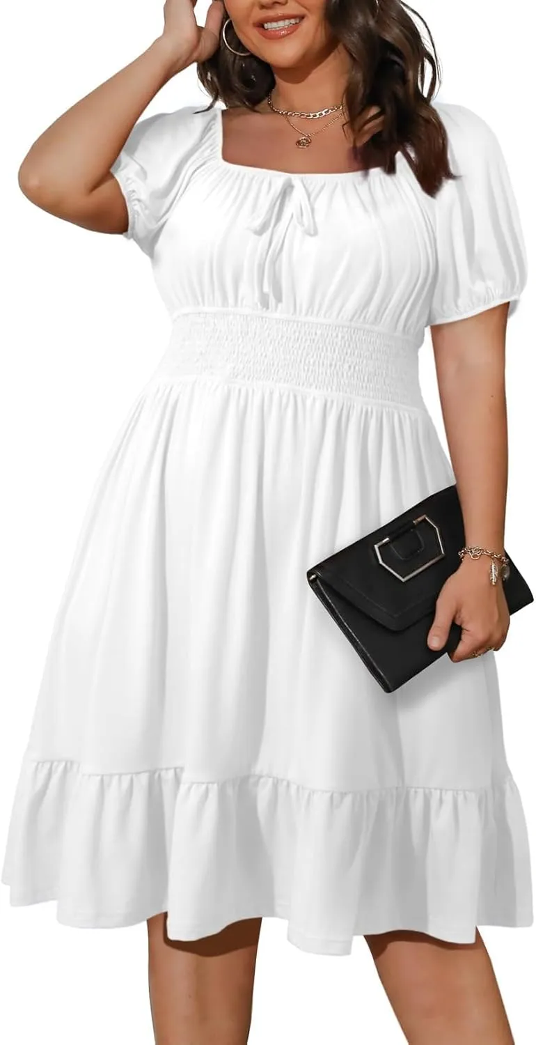 Eytino Women Plus Size Summer Dress Short Sleeve Sweetheart Neck Casual Mini Dresses