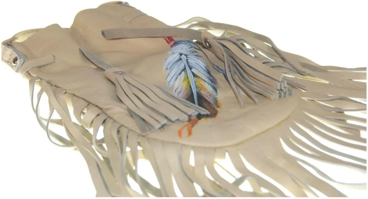 Fair Trade Replica Native American Leather Pouch Medicine Painted Feather Bag