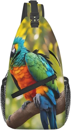 Fantastic Parrot Feather Print Sling Bag For Women Men Fashion One Shoulder Crossbody Bag Travel Fanny Pack Cross Body Bags