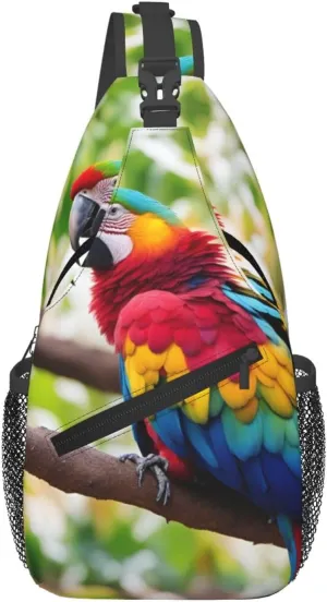 Fantastic Parrot Feather Print Sling Bag For Women Men Fashion One Shoulder Crossbody Bag Travel Fanny Pack Cross Body Bags