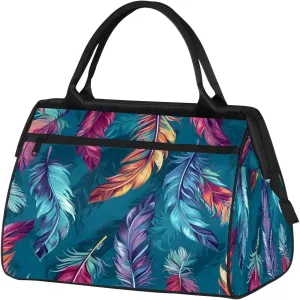 Fantasy Colorful Feather Large Travel Duffel Bag Gym Tote Bag for Women Men Waterproof Weekend Overnight Bag Carry On Tote Luggage with Pocket Personal Item Bags Sports Bag fit Travel Sports Gym Yoga