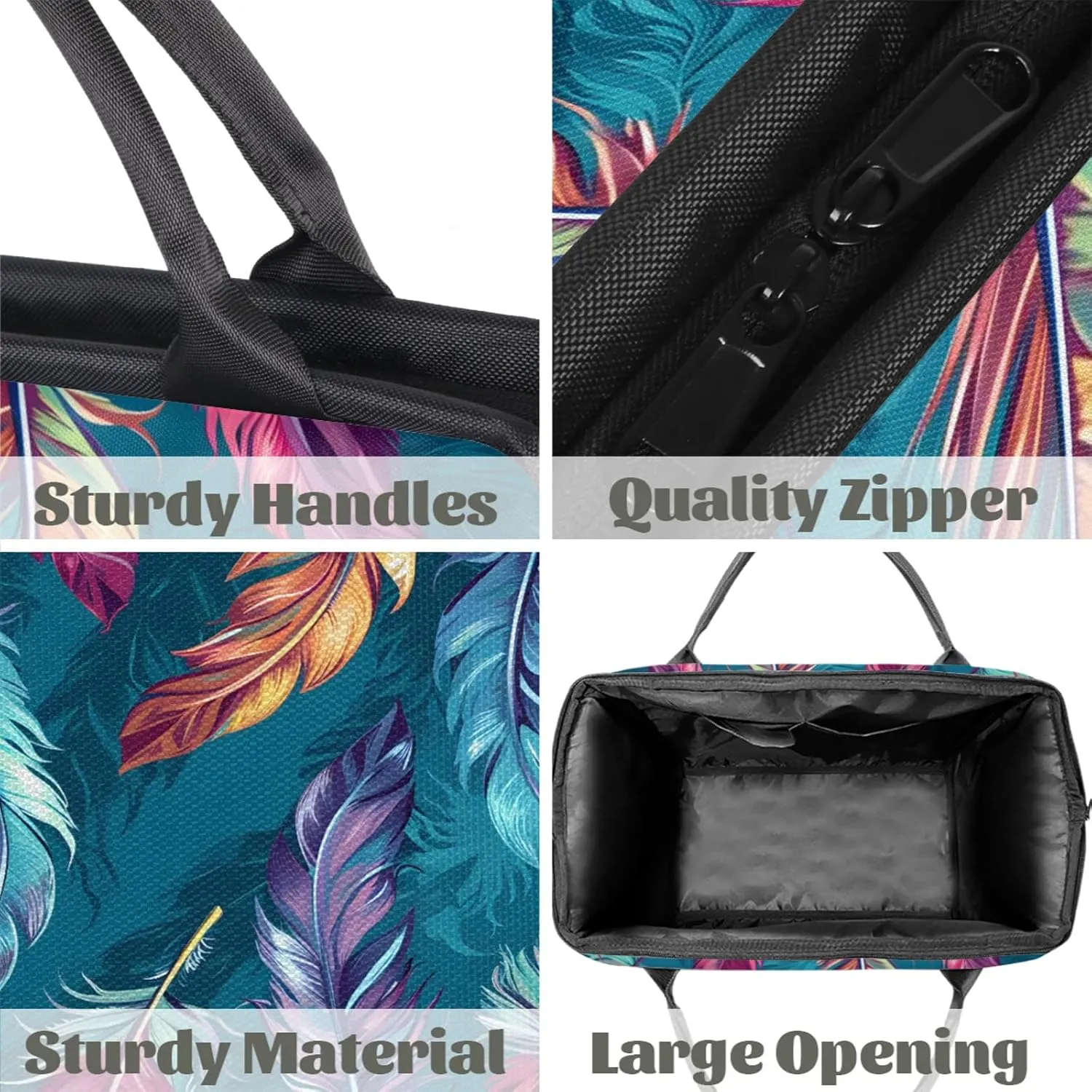 Fantasy Colorful Feather Large Travel Duffel Bag Gym Tote Bag for Women Men Waterproof Weekend Overnight Bag Carry On Tote Luggage with Pocket Personal Item Bags Sports Bag fit Travel Sports Gym Yoga