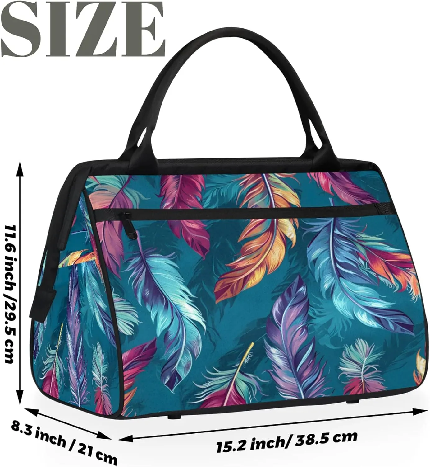 Fantasy Colorful Feather Large Travel Duffel Bag Gym Tote Bag for Women Men Waterproof Weekend Overnight Bag Carry On Tote Luggage with Pocket Personal Item Bags Sports Bag fit Travel Sports Gym Yoga
