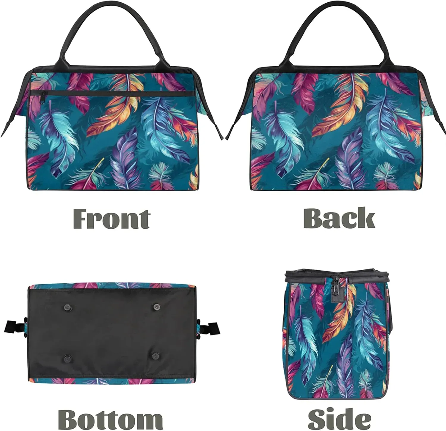 Fantasy Colorful Feather Large Travel Duffel Bag Gym Tote Bag for Women Men Waterproof Weekend Overnight Bag Carry On Tote Luggage with Pocket Personal Item Bags Sports Bag fit Travel Sports Gym Yoga