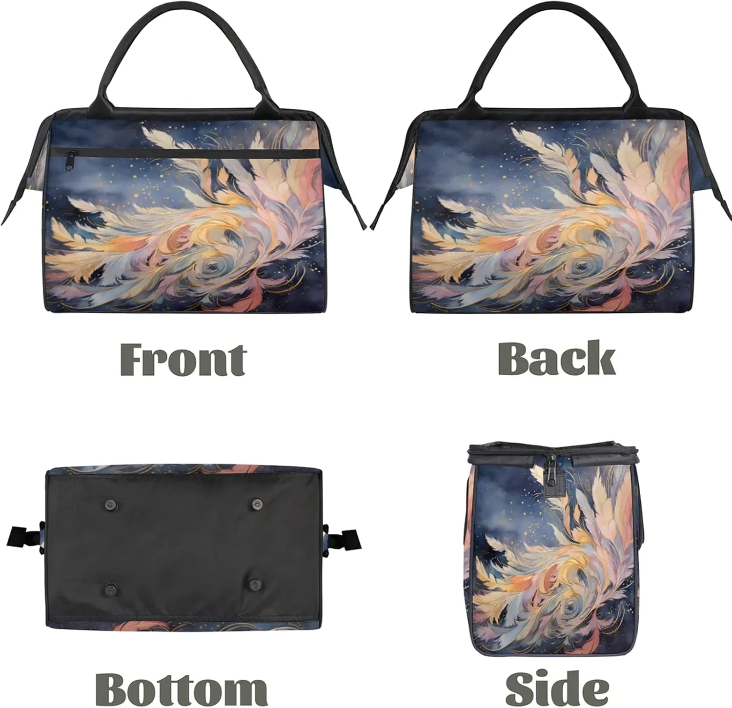Fantasy Feather Colorful Large Travel Duffel Bag Gym Tote Bag for Women Men Waterproof Weekend Overnight Bag Carry On Tote Luggage with Pocket Personal Item Bags Sports Bag fit Travel Sports Gym Yoga