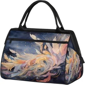 Fantasy Feather Colorful Large Travel Duffel Bag Gym Tote Bag for Women Men Waterproof Weekend Overnight Bag Carry On Tote Luggage with Pocket Personal Item Bags Sports Bag fit Travel Sports Gym Yoga