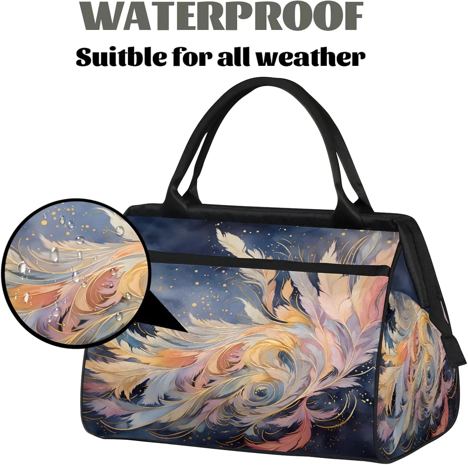 Fantasy Feather Colorful Large Travel Duffel Bag Gym Tote Bag for Women Men Waterproof Weekend Overnight Bag Carry On Tote Luggage with Pocket Personal Item Bags Sports Bag fit Travel Sports Gym Yoga