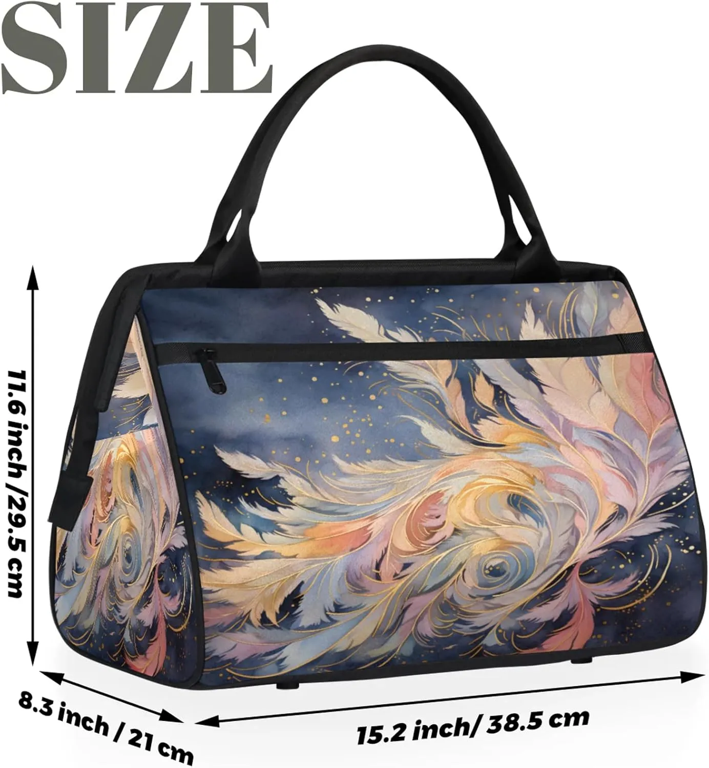 Fantasy Feather Colorful Large Travel Duffel Bag Gym Tote Bag for Women Men Waterproof Weekend Overnight Bag Carry On Tote Luggage with Pocket Personal Item Bags Sports Bag fit Travel Sports Gym Yoga