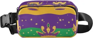 Fashion Fanny Waist Pack Mardi Gras Carnival Crowns Tie Feather Men Women Mini Sling Chest Bag with Adjustable Strap Crossbody Sport Bags for Travel Shopping Running