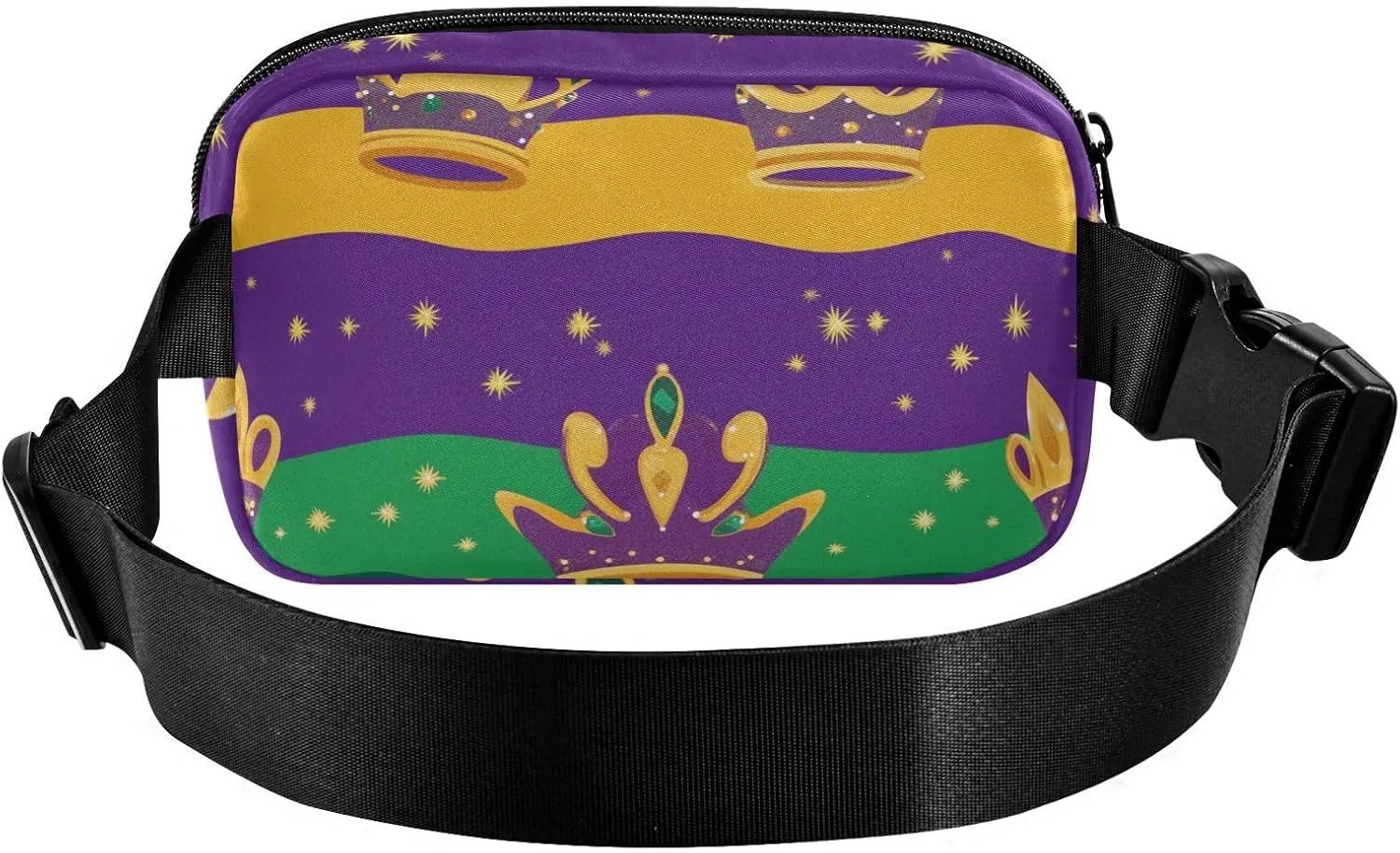 Fashion Fanny Waist Pack Mardi Gras Carnival Crowns Tie Feather Men Women Mini Sling Chest Bag with Adjustable Strap Crossbody Sport Bags for Travel Shopping Running