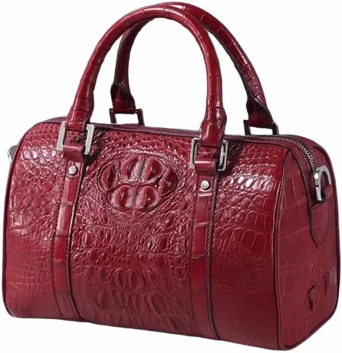 Fashion Lady Purse Genuine Crocodile Leather Women's Small Boston Bag Exotic Alligator Skin Zipper Closure Female Handbag
