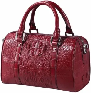 Fashion Lady Purse Genuine Crocodile Leather Women's Small Boston Bag Exotic Alligator Skin Zipper Closure Female Handbag