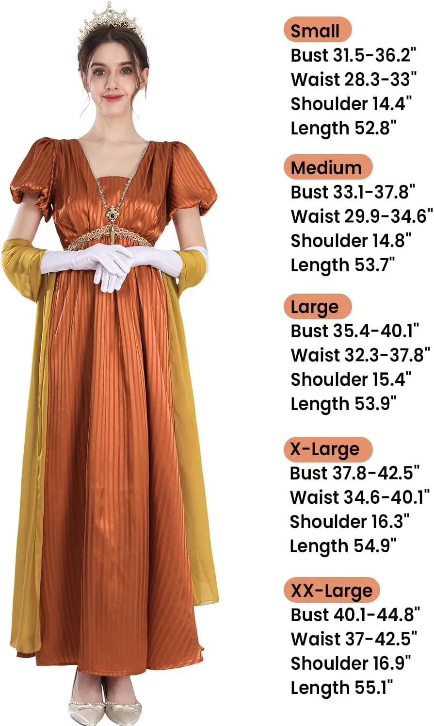 FCCAM Regency Dresses for Women Empire Waist 1800s Victorian Dress Ball Gown with Shawl