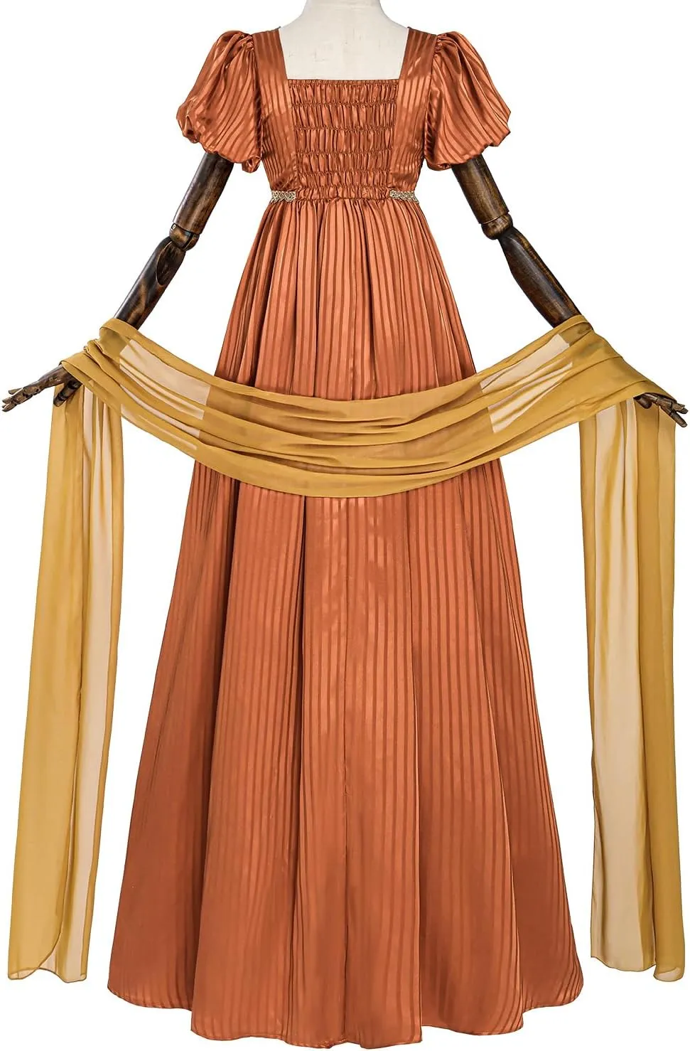 FCCAM Regency Dresses for Women Empire Waist 1800s Victorian Dress Ball Gown with Shawl