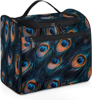 Feather Peacock Travel Toiletry Bag for Women Large Capacity Wide-open Makeup Organizer Cosmetic Travel Bags for Toiletries