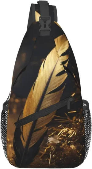 feather Print Sling Bag Crossbody Sling Backpack Cross Body Shoulder Bag Travel Hiking Daypack