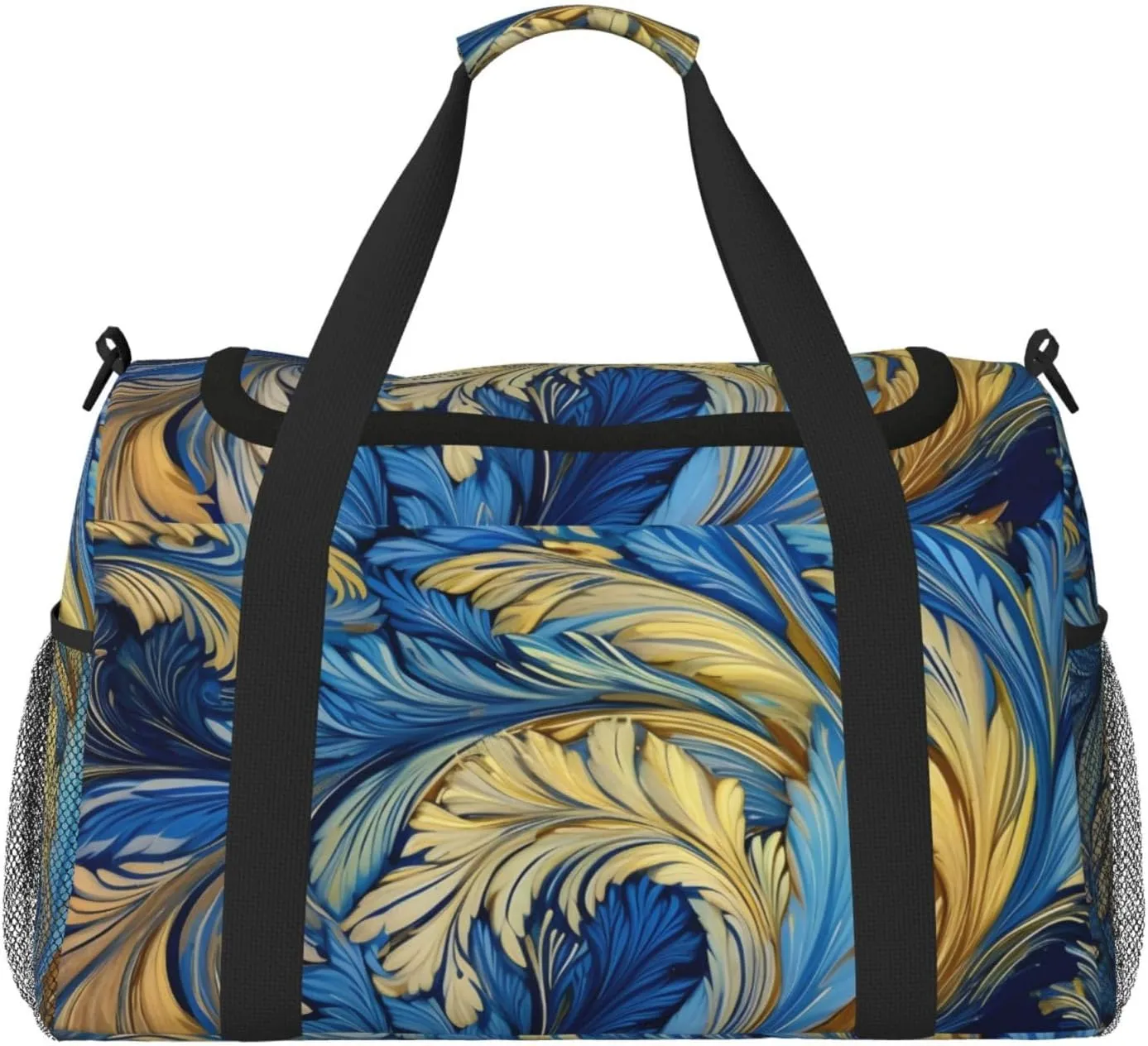 Feather Yellow Blue Duffle Bag Foldable Travel Tote Bag Carry On Large Weekender Overnight Bags Waterproof Gym Bag For Women Men
