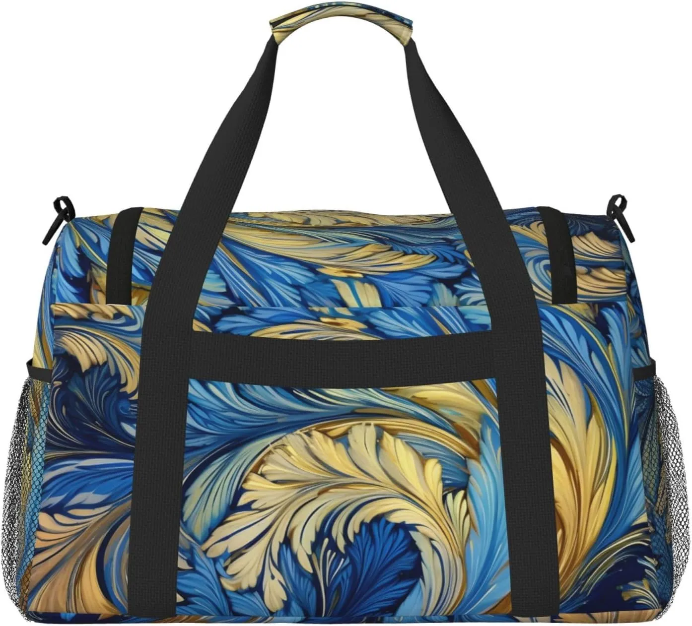 Feather Yellow Blue Duffle Bag Foldable Travel Tote Bag Carry On Large Weekender Overnight Bags Waterproof Gym Bag For Women Men
