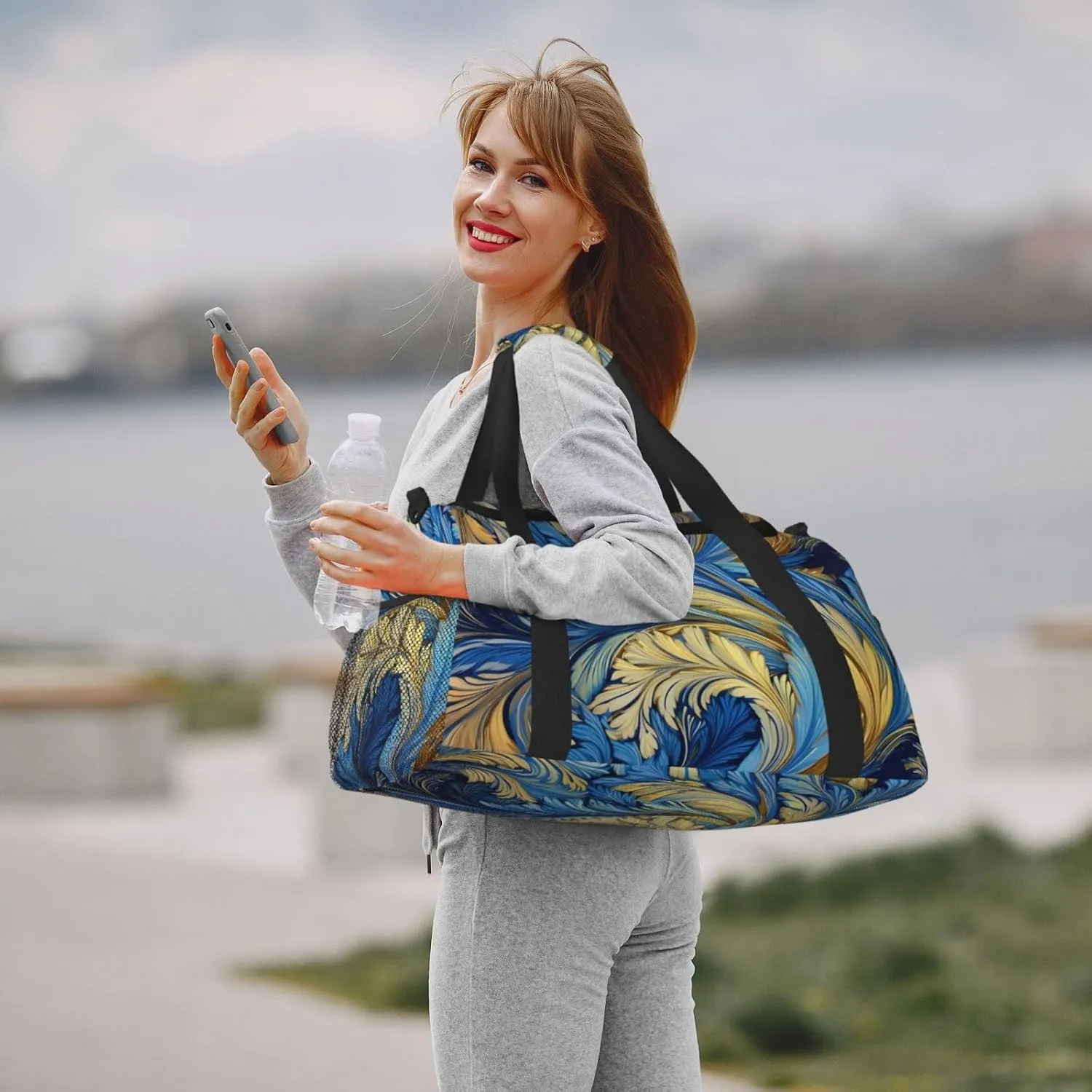 Feather Yellow Blue Duffle Bag Foldable Travel Tote Bag Carry On Large Weekender Overnight Bags Waterproof Gym Bag For Women Men
