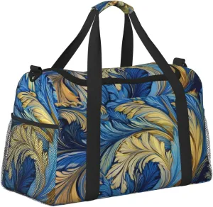 Feather Yellow Blue Duffle Bag Foldable Travel Tote Bag Carry On Large Weekender Overnight Bags Waterproof Gym Bag For Women Men
