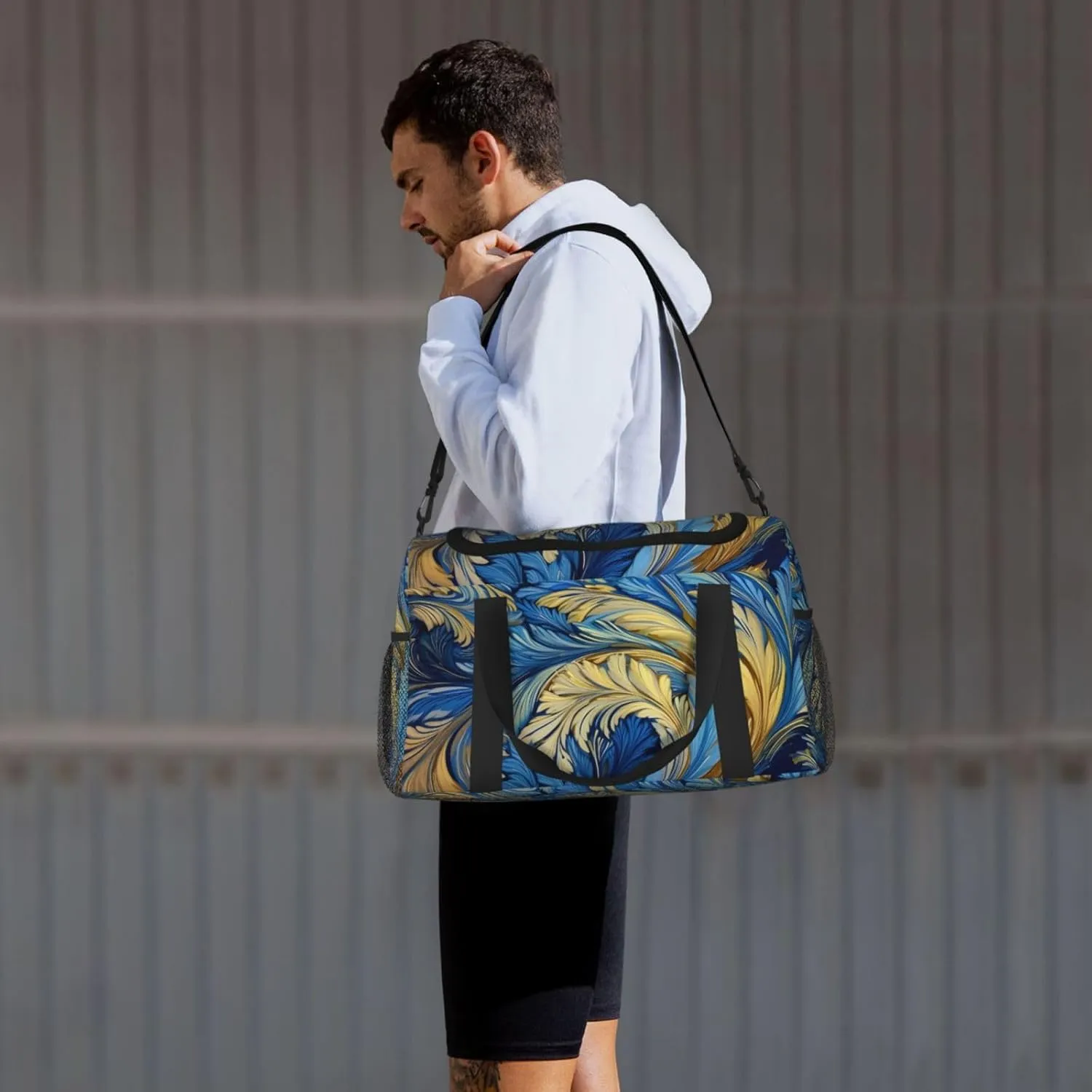 Feather Yellow Blue Duffle Bag Foldable Travel Tote Bag Carry On Large Weekender Overnight Bags Waterproof Gym Bag For Women Men